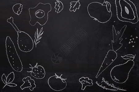 黑板上用粉笔抽取的食物胡椒蔬菜生物菜单小样花园土豆烹饪黄瓜草图图片