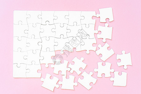 用未连接的碎片拼图粉色玩具游戏创造力空白刻字白色模具样本矩形图片