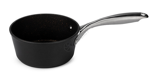 新的黑炖锅 在白色上隔离金属炊具用具餐具厨具盘子烹饪黑色工具平底锅图片