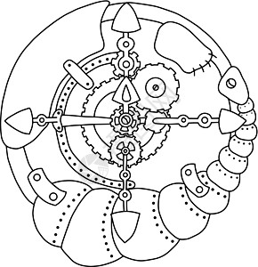 史坦普克黑白指南针 孤立在白色背景彩页罗盘圆圈细线涂鸦引擎齿轮古董机械机器图片