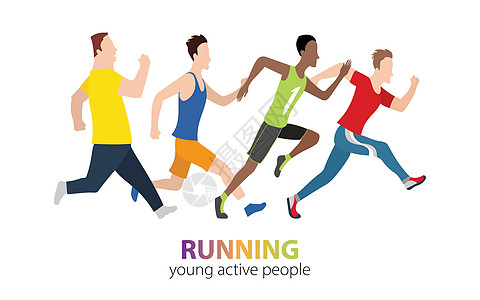 带插图的矢量多彩海报马拉松跑人蓝色速度艺术娱乐运动员跑步者人群身体训练竞赛图片