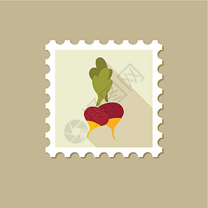 长阴影的Radish平面邮票食物蔬菜邮戳贴纸农业标签邮资邮政根菜植物图片