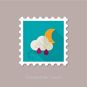 雨云月平面邮票 气象月亮天气气候邮戳雨滴邮政月光风暴多云天空背景图片