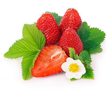 白色背景的草莓种子养分叶子浆果饮食果味水果团体图片