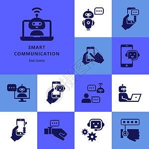 通信智能技术矢量图标成套图集未来派中心顾客环境电话助手移动手表服务设备图片