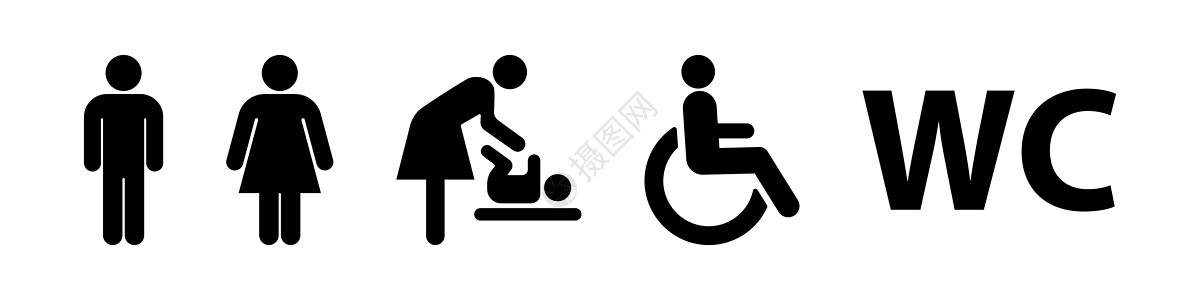 WC 厕所图标符号集绅士民众女士餐厅标志卫生间插图盘子婴儿性别图片