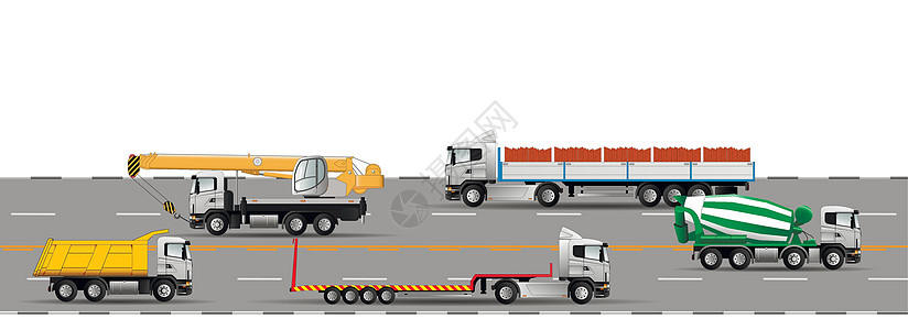 公路上的道路交通 工程机械 公路列车 低装载机 平台 搅拌车 自卸车 汽车起重机图片