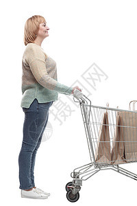 具有吸引力的随身妇女 手持购物车销售买家快乐女性购物袋广告牌成年人成人购物者顾客图片
