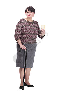 全长 带外送咖啡的随意老年女人女性成人福利男人帮助拐杖客户裙子衣服头发图片