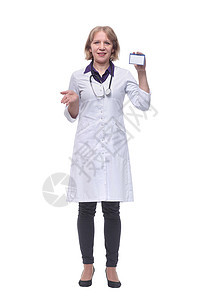 一名持有空卡片的女医生文书工人医师商业鉴别诊所治疗师护士女士医院图片