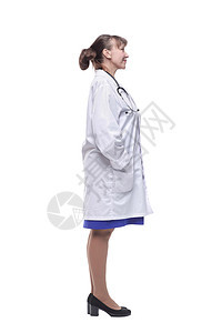 一名白色背景有听诊器的女医生的简介工人护理人员保健情况卫生家庭外科有氧运动治疗医院图片
