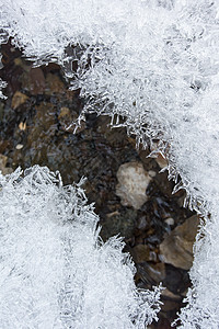 冬季小溪冰溪流日落树木跑步石头公园岩石瀑布全景风景图片