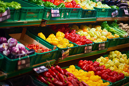 超级超市蔬菜市场篮子摊位杂货店购物团体零售产品花园胡椒图片