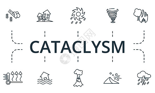 大灾变图标集 地震 火山爆发 风险管理 企业责任 声誉 批评 领导管理等简单元素的集合图片