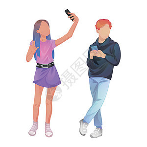 穿着时装的白人背景男孩和少女     矢量学校青年男性插图女士女性友谊微笑教育乐趣图片