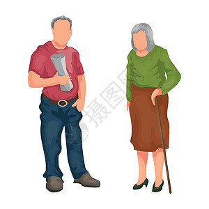 白种老人祖父和祖母     矢量老年奶奶养老金男人女性男性成人退休长老卡通片图片