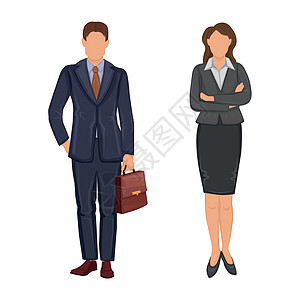 身着严格服装的商务人士和商界女商务人士 供谈判白人背景  矢量男人套装人士经理领导成功公司员工商务职业图片
