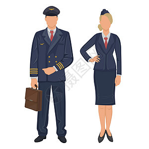 身穿白色背景制服的驾驶员和空姐     矢量插图航班女士航空公司团队男性工人工作全体喷射图片