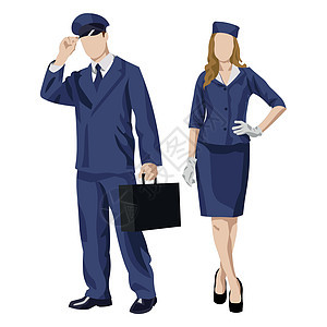 身穿白色背景制服的驾驶员和空姐     矢量人员女性服务女孩工人工作成人喷射飞机飞机场图片