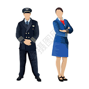身穿白色背景制服的驾驶员和空姐     矢量职员服务队长微笑人员商业插图男性飞机服务员图片