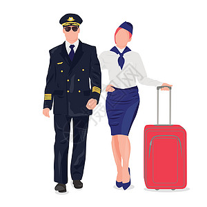 身穿白色背景制服的驾驶员和空姐     矢量帽子工作人员职员服务女孩成人男人工人旅行图片