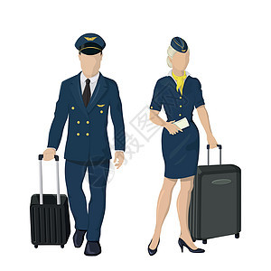 身穿白色背景制服的驾驶员和空姐     矢量团队队长女士航空公司工作插图女性飞机场运输服务员图片
