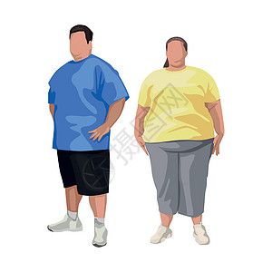 白人背景的超重男女     矢量身体腹部孩子女性男人成人女孩重量卡通片饮食图片