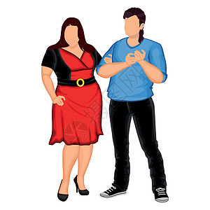 白人背景的超重男女     矢量身体成人损失数字女性男人重量腹部食物卡通片图片