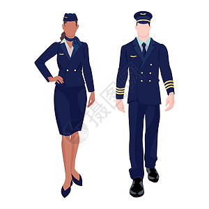 身穿白色背景制服的驾驶员和空姐     矢量女孩职员男性成人运输服务职业队长女性商业图片