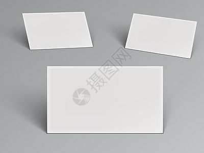 3D 带有灰色阴影的空白名片工作公司床单嘲笑文档白色小样卡片身份推介会图片