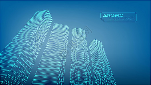 3D 低波聚光线框架办公室摩天大楼建筑街道粒子多边形商业城市玻璃三角形图片