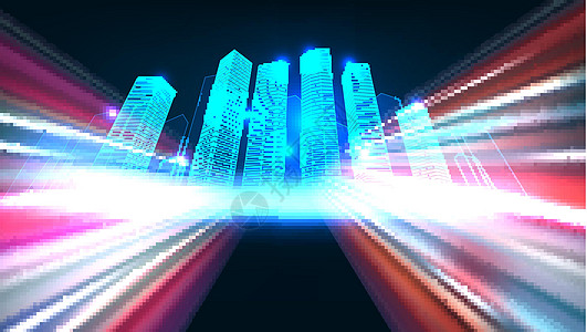 未来技术城市概念模版 多线多光未来的电线街道运输市中心天际天空速度蓝色交通辉光运动图片