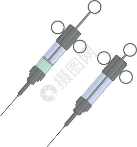 两个金属古董医疗注射器 有药的玻璃注射器和空的 用于注射和疫苗接种的老式医疗设备 白色背景上的矢量图图片