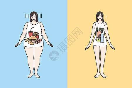 健康和不健康的食品和身体概念;图片