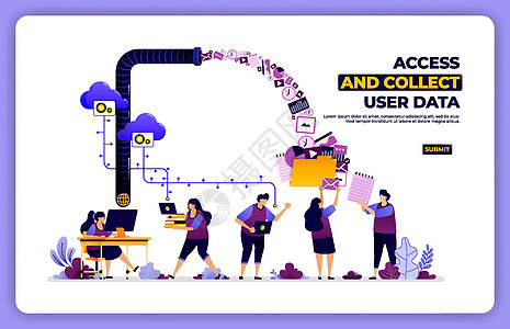 访问和收集用户数据的矢量海报 管理用户体验活动 专为登陆页面 横幅 网站 网络 海报 移动应用程序 主页 社交媒体 传单 小册子图片