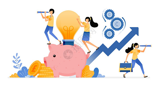 为增加未来投资而节省想法的矢量设计 存钱罐灯泡 金融银行创新 插图可用于网站 海报 横幅 移动应用程序 网络 社交媒体图片