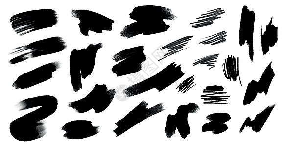 白色背景上不同的黑涂黑划线  矢量水彩收藏涂鸦墨水插图画笔染料飞溅艺术中风图片