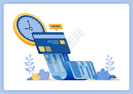 通过信用卡支付的自动机票购买时间表的矢量插图 矢量插图集隔离在白色背景上 可用于登陆页面 网站 海报 移动应用程序图片