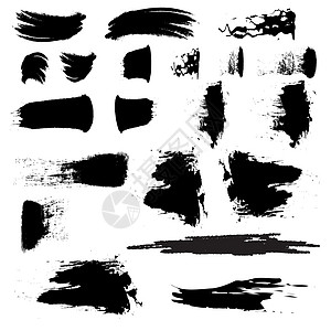 白色背景上不同的黑涂黑划线  矢量边界墨水插图涂鸦水彩染料中风横幅画笔飞溅图片