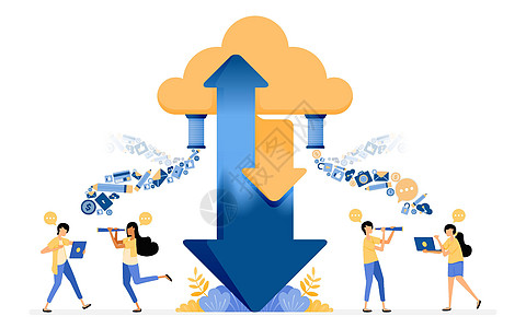 共享上传和下载数据到云托管存储服务的横幅矢量设计 插图概念可用于登陆页面 模板 用户界面 网络 移动应用程序 海报广告 横幅 网图片