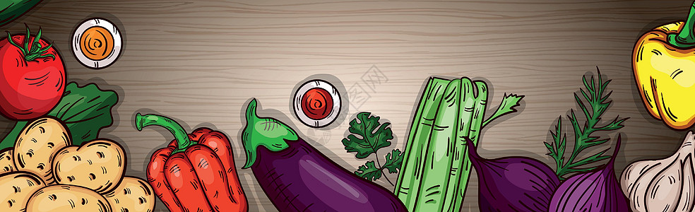 木制背景的各种现实蔬菜     矢量烹饪插图营养市场土豆店铺植物生产卡通片收成图片