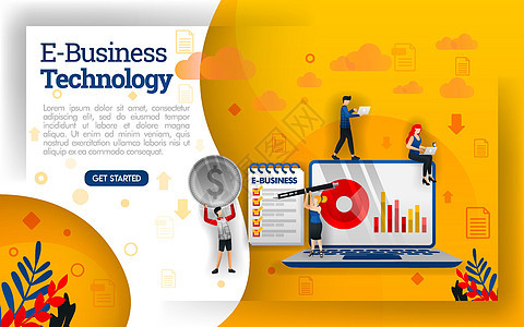 电子商务与最新技术 平面卡通人物团队在业务中工作 概念向量 可用于登陆页面 模板 用户界面 网络 移动应用程序 海报 横幅 传单图片