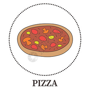 含有辣椒尼和不同种类酱料和奶酪的披萨摘要     向量图片