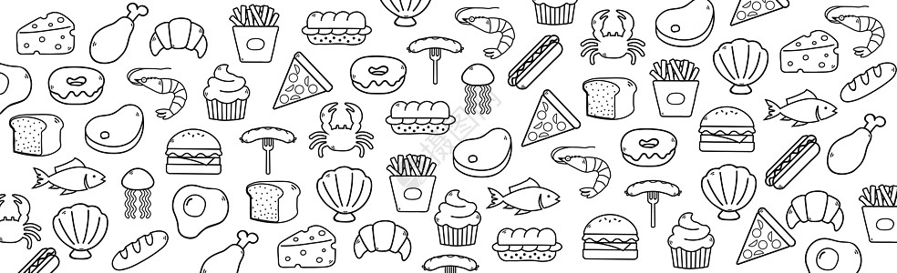 含有有用食物要素的白背景摘要  矢量餐厅水果午餐厨房烹饪涂鸦卡通片菜单叶子饮食图片