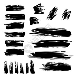 白色背景上不同的黑涂黑划线  矢量边界墨水飞溅中风涂鸦插图画笔绘画笔触艺术图片