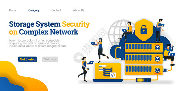 复杂网络中的存储系统安全 托管使数据安全变得复杂 矢量平面插图概念 可用于登陆页面 模板 用户界面 网页 主页 海报 横幅 传单图片