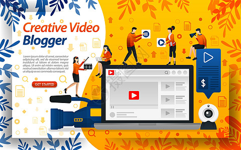 创意博客视频 用于编辑的 在线影响者 vlogger 和 selebgram 概念向量 可用于登陆页面 模板 用户界面 网络 移图片