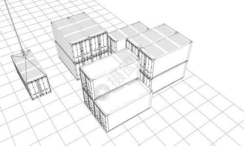 货物集装箱 线框样式商品包装盒子起重机加载出口仓库运输卡通片办公室背景图片