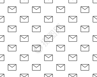 与信封扁线图标的无缝模式 邮件背景 消息 电子邮件矢量插图 用于邮件列表 邮局的黑色白色薄标志图片