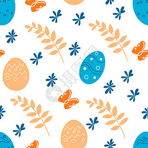 无缝复活节主题模式 配有鸡蛋和花朵图片